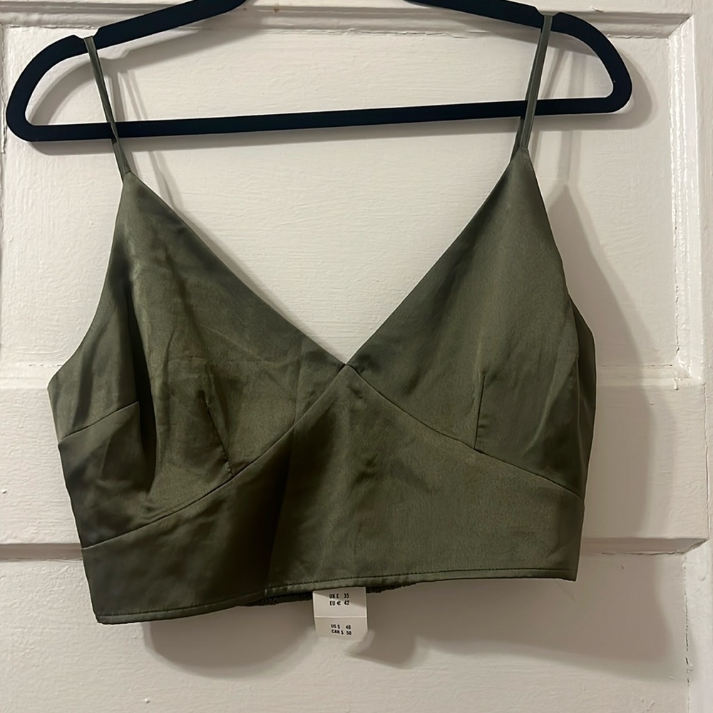 Abercrombie and fitch army green satin cropped tank top